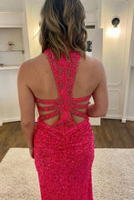 Load image into Gallery viewer, Mermaid Halter Neck Sequined Prom Dress With Split