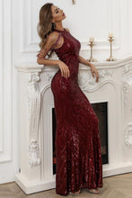 Load image into Gallery viewer, Mermaid High Neck Burgundy Prom Dress with Beading