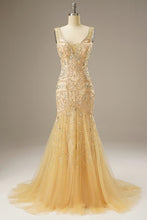 Load image into Gallery viewer, Mermaid Sweep Train Corset Back Long Dress WIth Beading