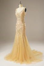 Load image into Gallery viewer, Mermaid Sweep Train Corset Back Long Dress WIth Beading