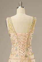 Load image into Gallery viewer, Mermaid Sweep Train Corset Back Long Dress WIth Beading