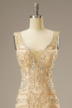 Load image into Gallery viewer, Mermaid Sweep Train Corset Back Long Dress WIth Beading