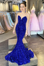Load image into Gallery viewer, Mermaid Sweetheart Dark Green Sequins Long Prom Dress