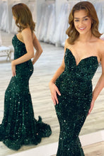 Load image into Gallery viewer, Mermaid Sweetheart Dark Green Sequins Long Prom Dress