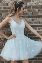 Load image into Gallery viewer, Mini A Line Spaghetti Straps Homecoming Dress With Lace Applique