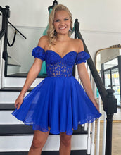 Load image into Gallery viewer, Off The Shoulder Lace And Tulle A-Line Homecoming Dress