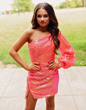 Load image into Gallery viewer, One Shoulder Long Sleeves Short Mini Homecoming Dress