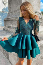 Load image into Gallery viewer, Peacock A-line Long Sleeves Homecoming Dress With Sequins