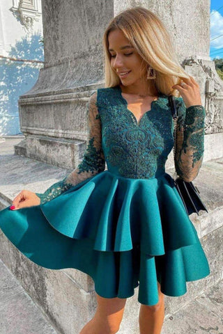 Peacock A-line Long Sleeves Homecoming Dress With Sequins