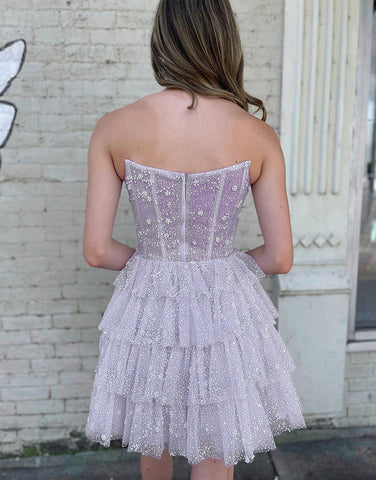 Pretty A-Line Strapless Short Tulle Tiered Homecoming Dress