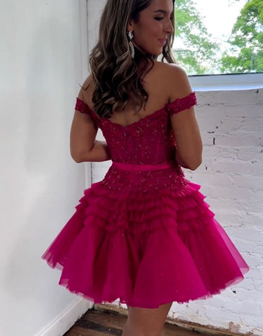Pretty Off The Shoulder A-Line Homecoming Dress With Belt