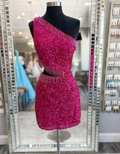 Load image into Gallery viewer, Pretty one Shoulder Beaded Homecoming Dress With Tassel