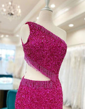 Load image into Gallery viewer, Pretty one Shoulder Beaded Homecoming Dress With Tassel