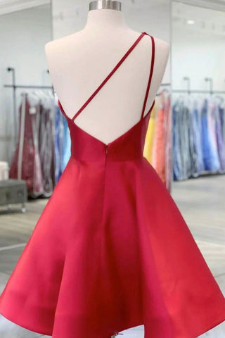 Red A-line One Shoulder Homecoming Dress With Beading