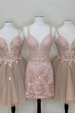Load image into Gallery viewer, Romantic Dusty Rose Deep V Neck Homecoming Dress