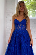 Load image into Gallery viewer, A-Line Sweetheart Long Tulle Royal Blue Prom Dress With Appliques