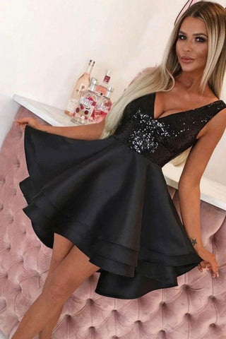 Sexy A-line Black Homecoming Dress With Sequin Top