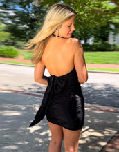 Load image into Gallery viewer, Sexy Blue Halter Open Back Short Tight Satin Homecoming Dress