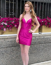 Load image into Gallery viewer, Simple Green V-Neck Short Satin Homecoming Dress