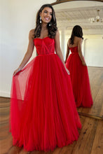 Load image into Gallery viewer, Simple Red Sweetheart A-Line Floor Length Tulle Prom Party Dress
