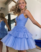 Load image into Gallery viewer, Spaghetti Straps Tiered A-Line Tulle Homecoming Dress
