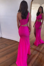 Load image into Gallery viewer, Sparkly One Shoulder Long Corset Beaded Prom Dress With Split