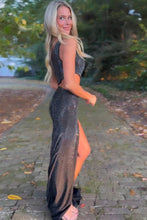 Load image into Gallery viewer, Sparkly One Shoulder Long Corset Beaded Prom Dress With Split
