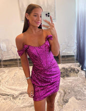 Load image into Gallery viewer, Sparkly Sequin Off The Shoulder Short Party Dress