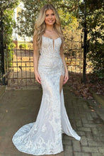 Load image into Gallery viewer, Sparkly Spaghetti Straps Lace Up Long Corset Prom Dress With Split