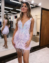 Load image into Gallery viewer, Stunning V-Neck Tight Homecoming Dress With Feather