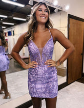 Load image into Gallery viewer, Stunning Spaghetti Straps Lace Up Tight Glitter Homecoming Dress