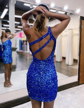 Load image into Gallery viewer, Stylish One Shoulder Glitter Sequin Homecoming Dress