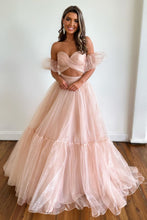 Load image into Gallery viewer, Sweet A-Line Sweetheart Long Tulle Prom Dress With Detachable Sleeves