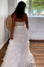 Load image into Gallery viewer, Cute A-Line Spaghetti Straps Long Tiered Glitter Prom Dress With Split