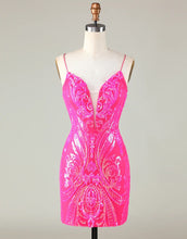 Load image into Gallery viewer, Trend Hot Pink Lace Up Tight Glitter Homecoming Dress