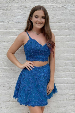 Two-piece Royal Blue Short Homecoming Dress With Sequin