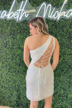 Load image into Gallery viewer, One Shoulder Corset Back Homecoming Dress With Sequins