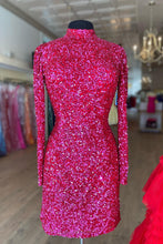 Load image into Gallery viewer, Fuchsia Bodycon Long Sleeve Homecoming Dress With Sequins