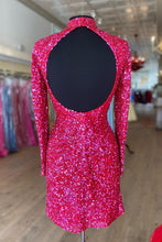 Load image into Gallery viewer, Fuchsia Bodycon Long Sleeve Homecoming Dress With Sequins
