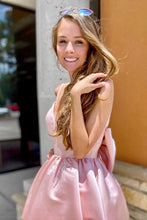 Load image into Gallery viewer, Pink A-line Spaghetti Straps Homecoming Dress With Bowtie