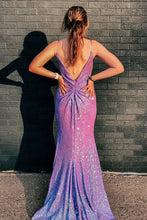 Load image into Gallery viewer, Sheath Spaghetti Straps Sweep-Brush Train Glitter Prom Dress