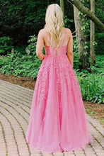 Load image into Gallery viewer, Gorgeous A Line Spaghetti Straps Pink Long Prom Dress with Appliques