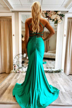 Load image into Gallery viewer, Mermaid Halter Neck Green Long Prom Dress with Criss Cross Back