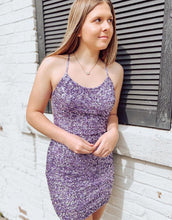Load image into Gallery viewer, Purple Bodycon Criss-Cross Back Sequin Homecoming Dress