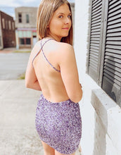 Load image into Gallery viewer, Purple Bodycon Criss-Cross Back Sequin Homecoming Dress