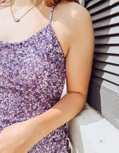 Load image into Gallery viewer, Purple Bodycon Criss-Cross Back Sequin Homecoming Dress