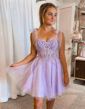 Load image into Gallery viewer, A-Line Tie Straps Short Party Dress With Appliques