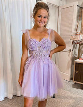 Load image into Gallery viewer, A-Line Tie Straps Short Party Dress With Appliques