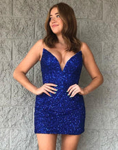 Load image into Gallery viewer, Bodycon Royal Blue Zipper Back Short Sequin Party Dress