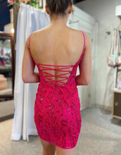Load image into Gallery viewer, Gorgeous Spaghetti Straps Lace Up Tight Glitter Homecoming Dress